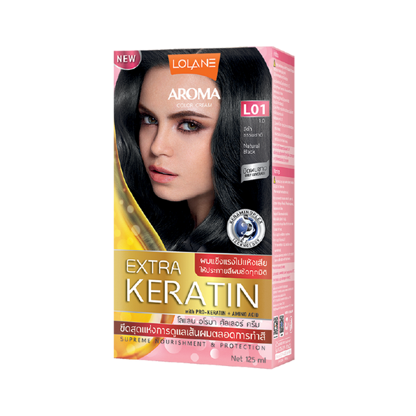 ថ្នាំលាបសក់អារ៉ូម៉ាខេរ៉ាទីន L01 / LOLANE Aroma Color Cream Extra Keratin 125ml L01 Natural Black