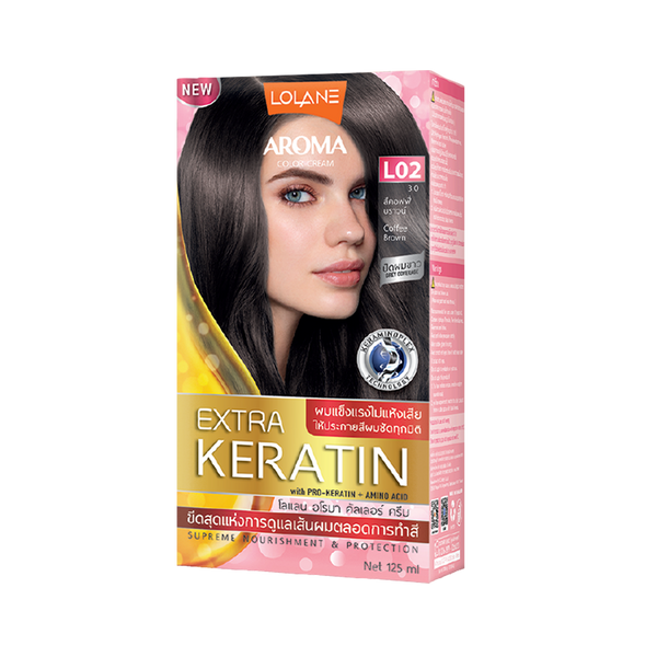 ថ្នាំលាបសក់អារ៉ូម៉ាខេរ៉ាទីន L02/LL Aroma Color Cream Extra Keratin 125ml L02 Coffee Brown
