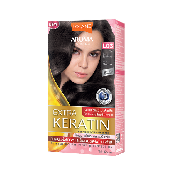 ថ្នាំលាបសក់អារ៉ូម៉ាខេរ៉ាទីន L03/LL Aroma Color Cream Extra Keratin 125ml L03 Dark Chocolate