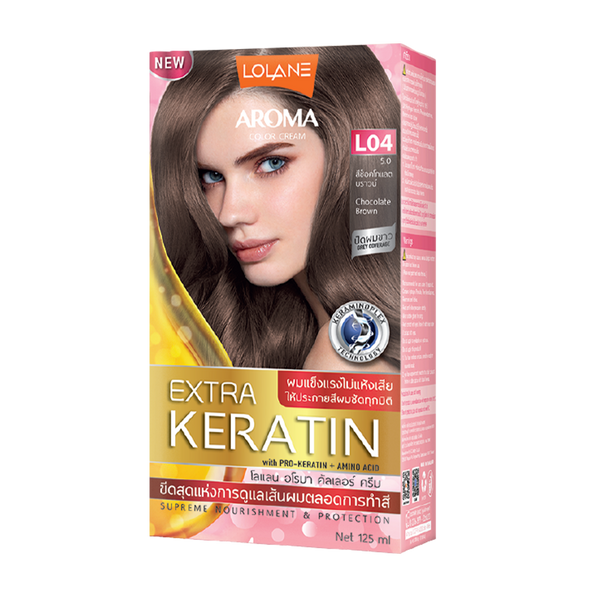 ថ្នាំលាបសក់អារ៉ូម៉ាខេរ៉ាទីន L04/LL Aroma Color Cream Extra Keratin 125ml L04 Chocolate Brown