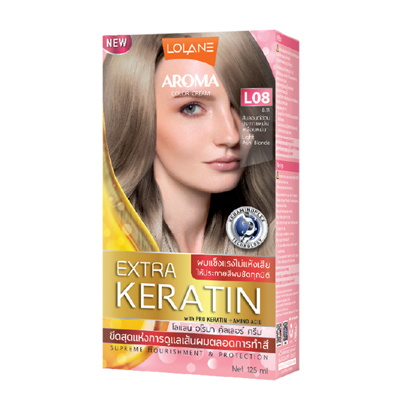 ថ្នាំលាបសក់អារ៉ូម៉ាខេរ៉ាទីន L08/LL Aroma Color Cream Extra Keratin 125ml L08 Light Ash Blonde