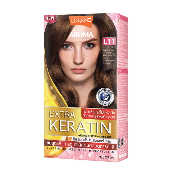ថ្នាំលាបសក់អារ៉ូម៉ាខេរ៉ាទីន L11/LL Aroma Color Cream Extra Keratin 125ml L11 Light Golden Blonde Copper