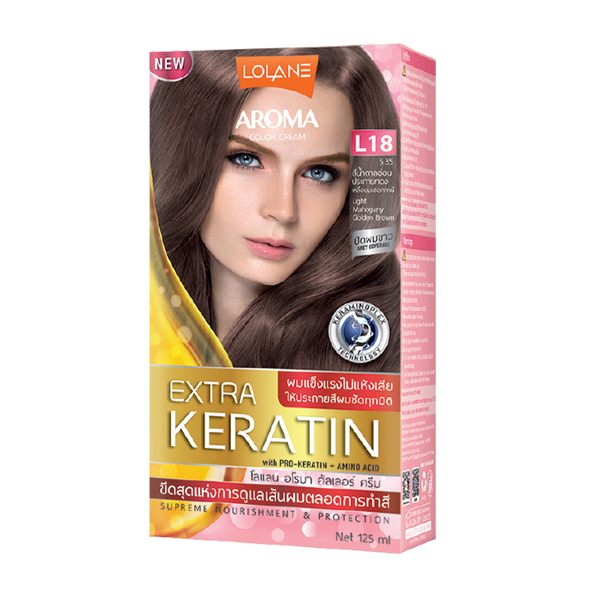 ថ្នាំលាបសក់អារ៉ូម៉ាខេរ៉ាទីន L18/LL Aroma Color Cream Extra Keratin 125ml L18 Light Mahogany Golden Brown